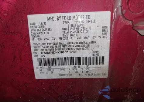 2022 Ford Explorer Xlt z USA, uszkodzony, nr VIN 1FMSK8DHXNGC18619